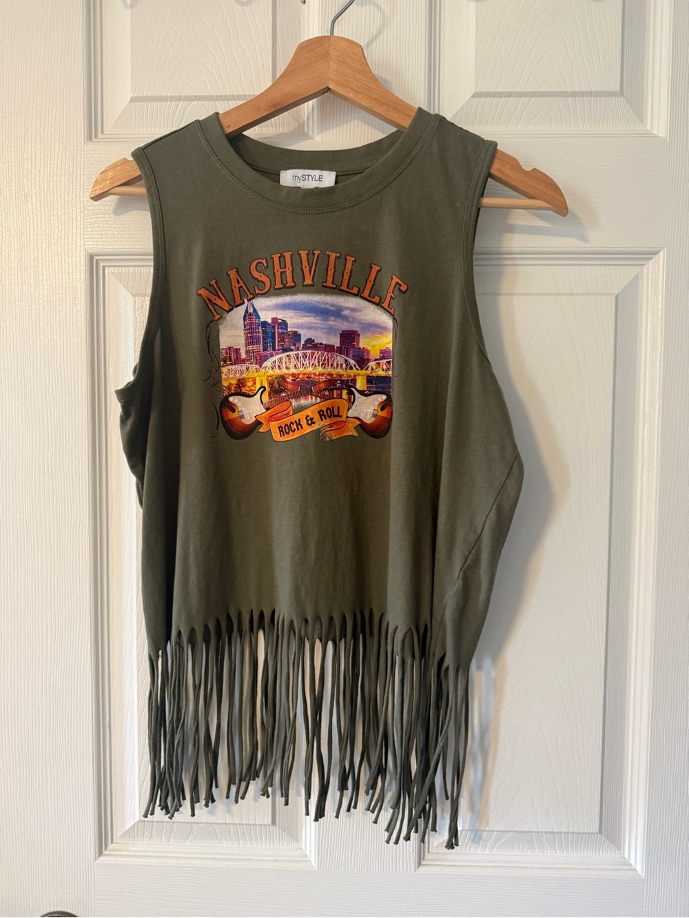Nashville Fringe Tank Top - Olive